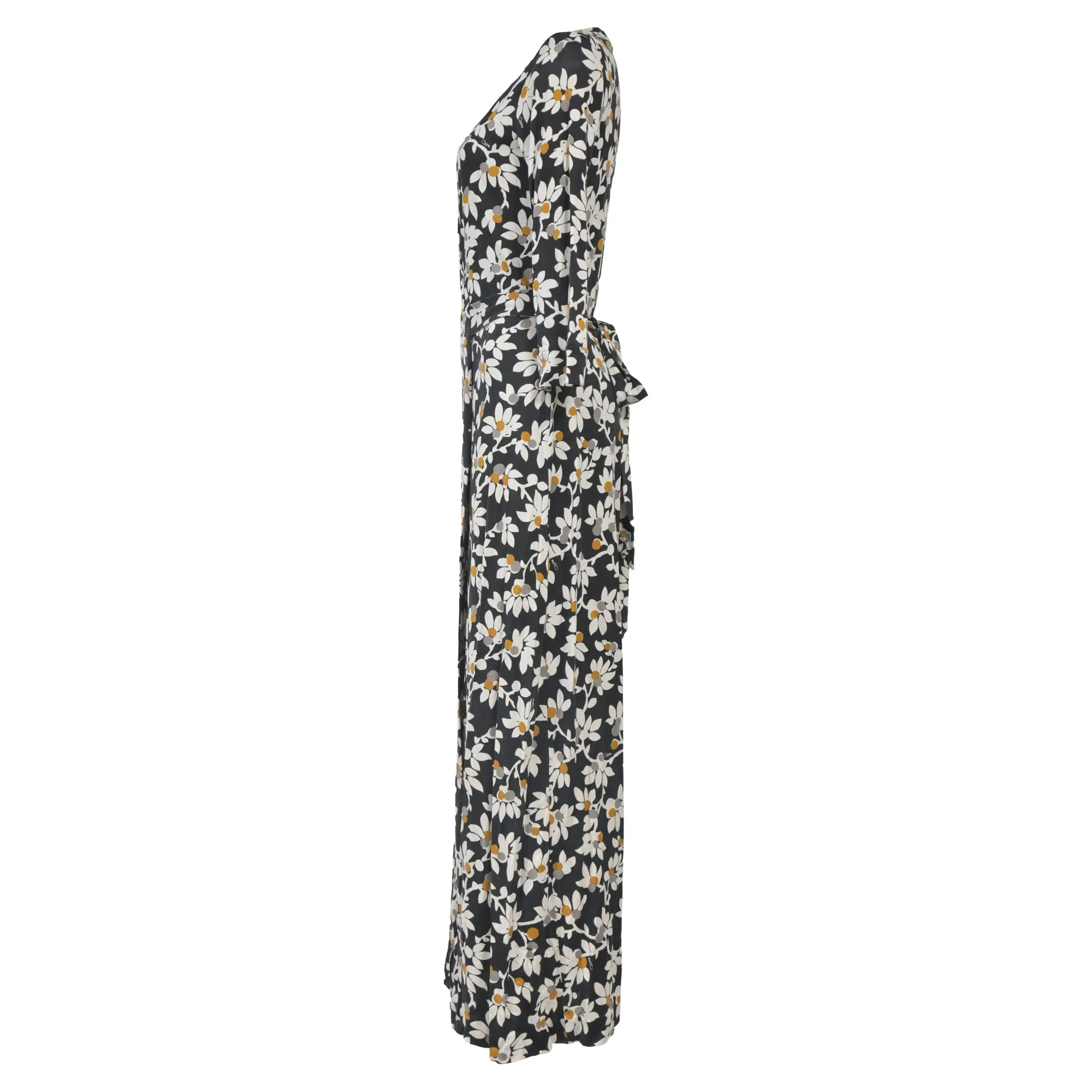 Diane von Furstenberg Floral Print Long Dress in Black Viscose