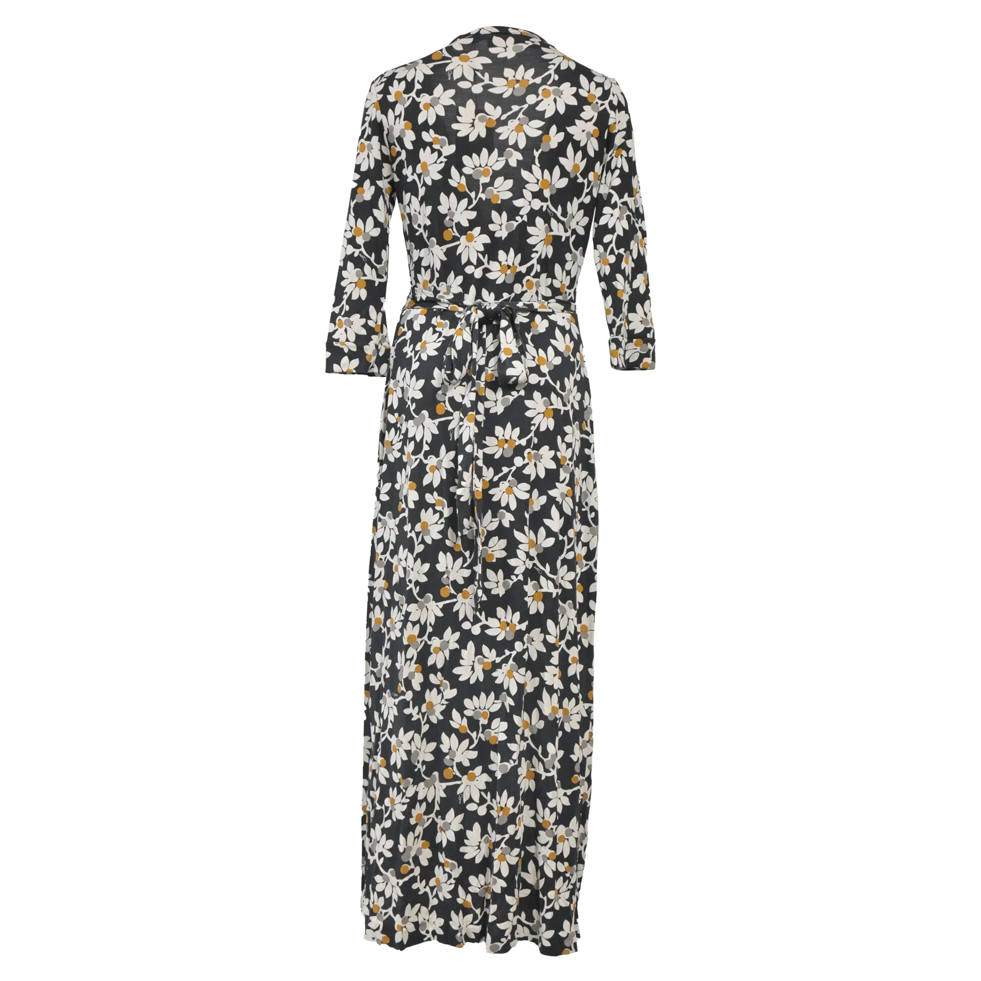 Diane von Furstenberg Floral Print Long Dress in Black Viscose