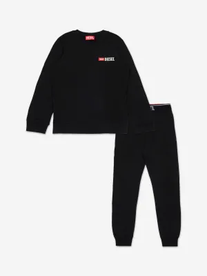 Diesel Boys Logo Pyjama-Set in Schwarz