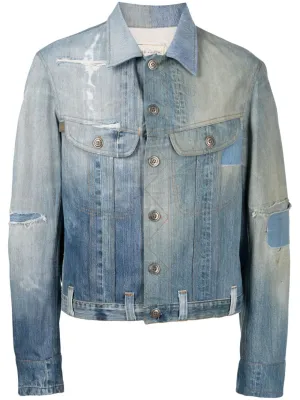 Distressed-Effect Denim Jacket winter jackets clearance