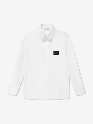 Dolce & Gabbana Jungen Langarm-Logo-Shirt in Weiß