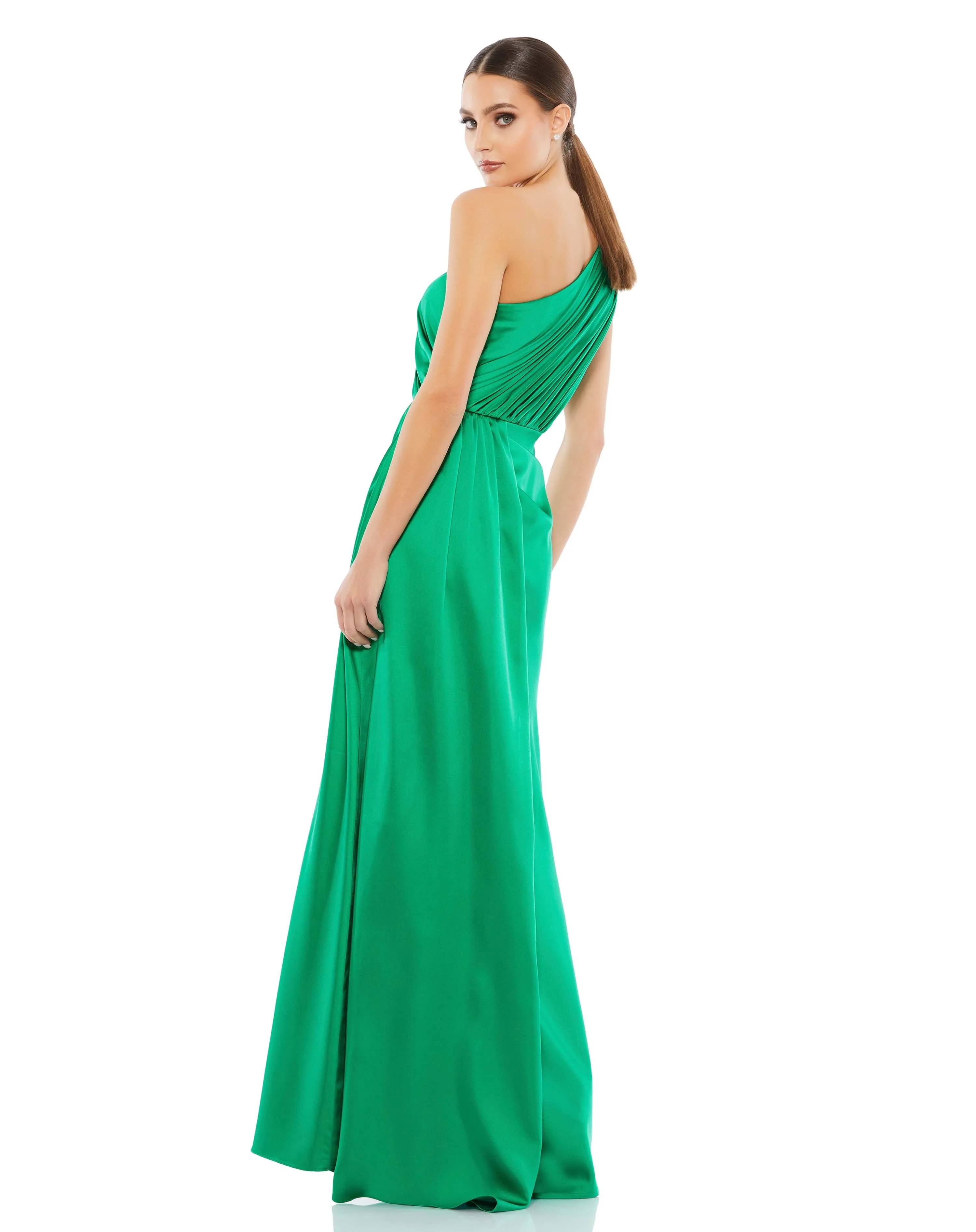 Draped One Shoulder Satin Gown