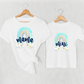 Dreamy Rainbow Mama & Mini White T-Shirts discount mum dresses