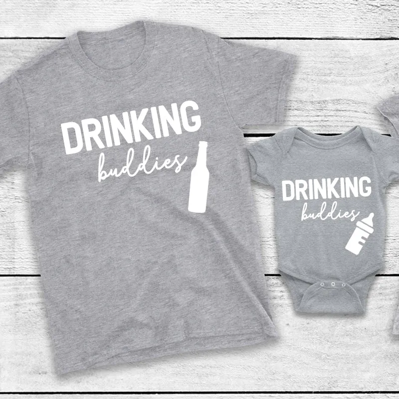 Drinking Buddies Beer & Milk Bottles Matching T-Shirt/Baby Vest Heather Grey (MRK X) dads clothes cheap