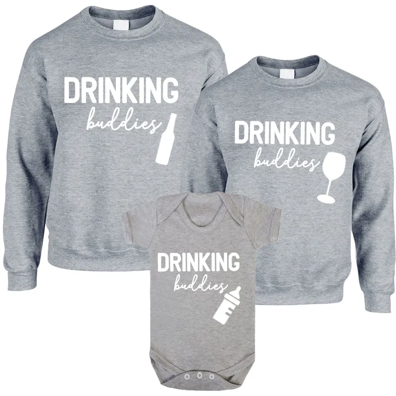 Drinking Buddies Beer, Milk & Wine Bottles Matching Sweatshirts/Baby Vest Grey maternity wear outlet