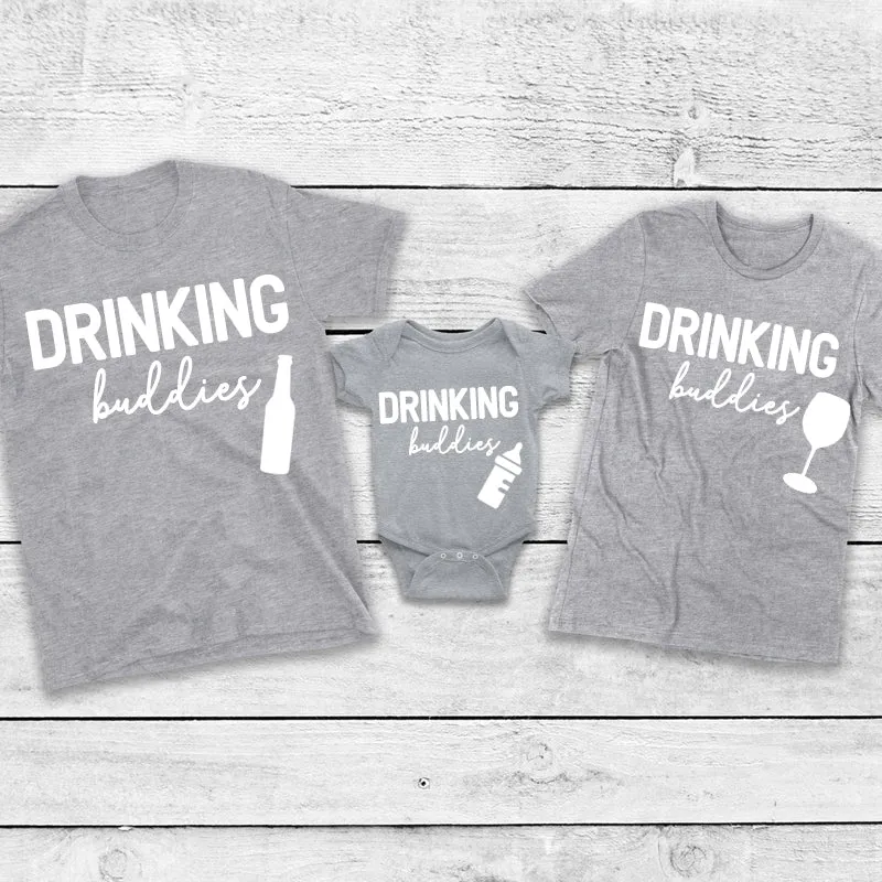 Drinking Buddies Beer, Milk & Wine Bottles Matching T-Shirt/Baby Vest Heather Grey (MRK X) dads clothes cheap