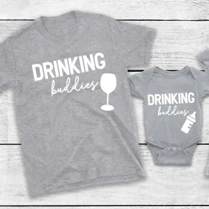 Drinking Buddies Wine Glass & Milk Bottles Matching T-Shirt/Baby Vest Heather Grey (MRK X) dads clothes cheap