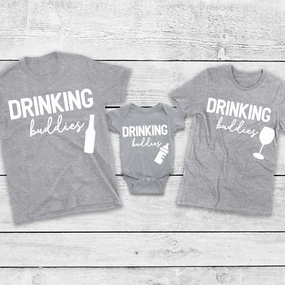 Drinking Buddies Beer, Milk & Wine Bottles Matching T-Shirt/Baby Vest Heather Grey (MRK X) mens dad clothes online