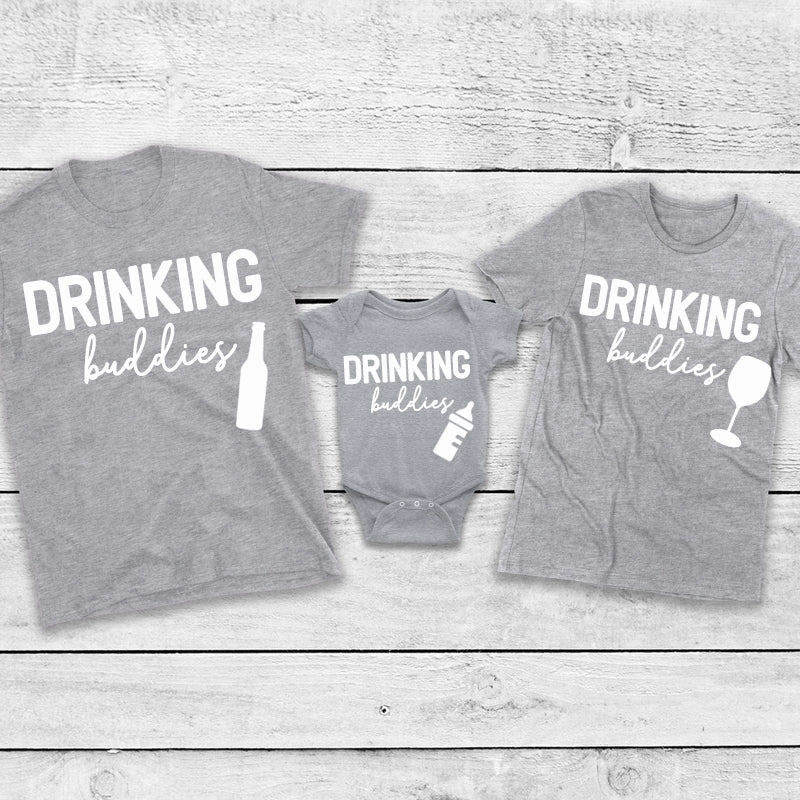 Drinking Buddies Beer, Milk & Wine Bottles Matching T-Shirt/Baby Vest Heather Grey (MRK X) mens dad clothes online