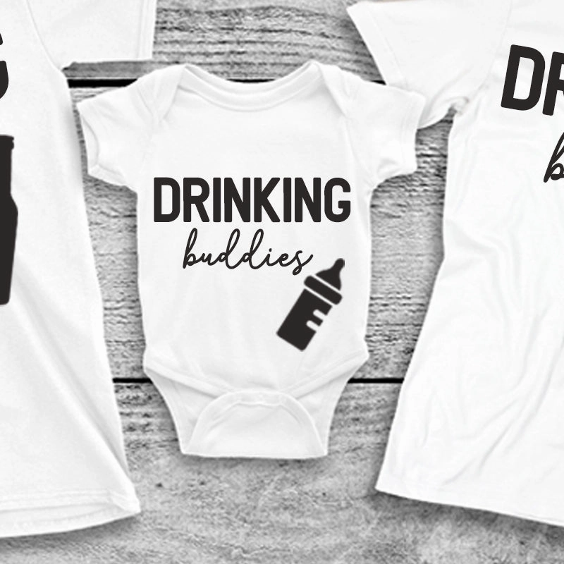 Drinking Buddies Beer, Milk & Wine Bottles Matching T-Shirt/Baby Vest White (MRK X)