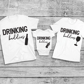 Drinking Buddies Beer, Milk & Wine Bottles Matching T-Shirt/Baby Vest White (MRK X) mens dad clothes online