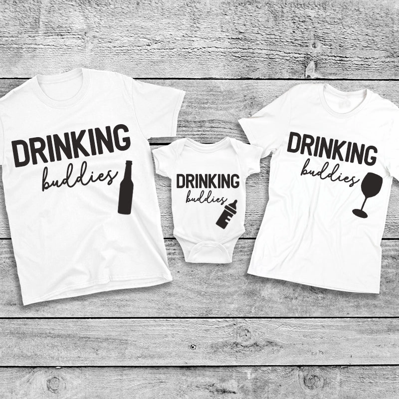 Drinking Buddies Beer, Milk & Wine Bottles Matching T-Shirt/Baby Vest White (MRK X) mens dad clothes online