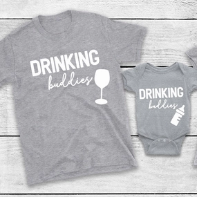 Drinking Buddies Wine Glass & Milk Bottles Matching T-Shirt/Baby Vest Heather Grey (MRK X) discount mum dresses