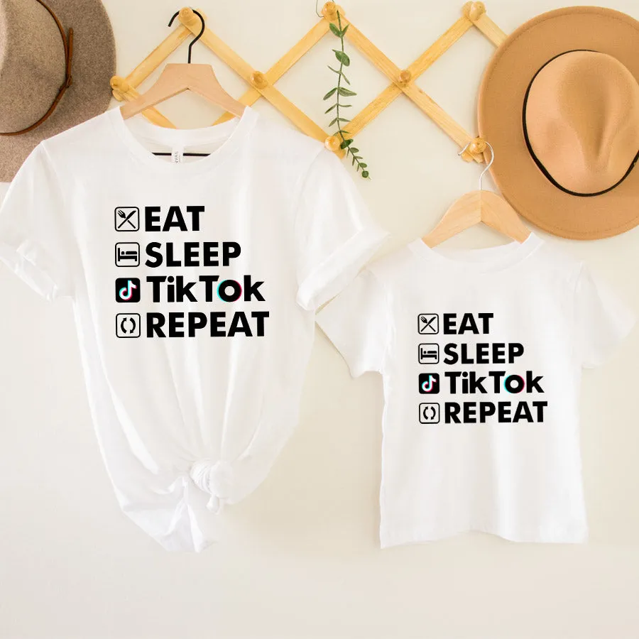 Eat Sleep Tik Tok Repeat Matching White T-Shirts maternity leggings online