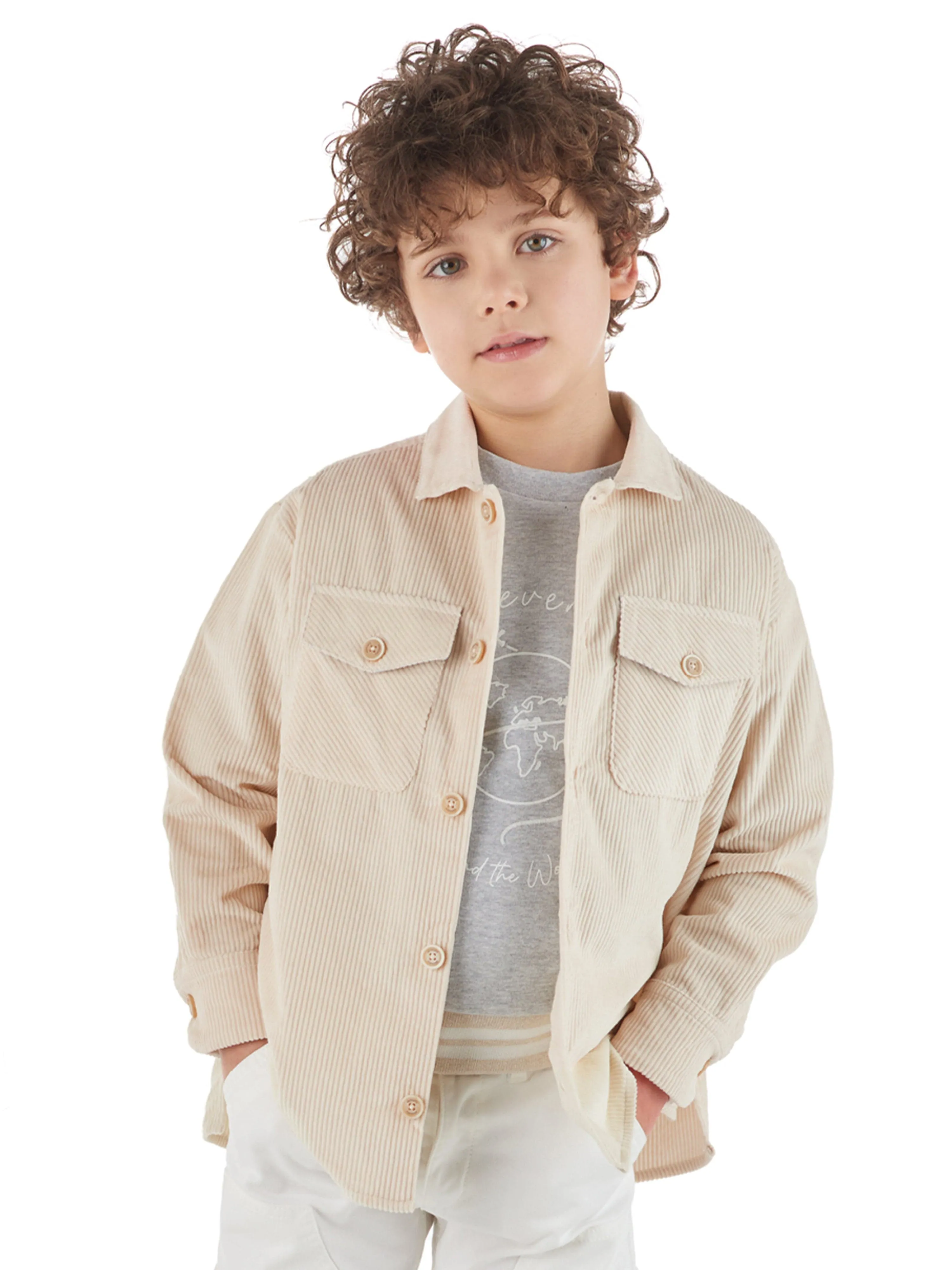 Eleventy Boys Marken-Overshirt in Beige