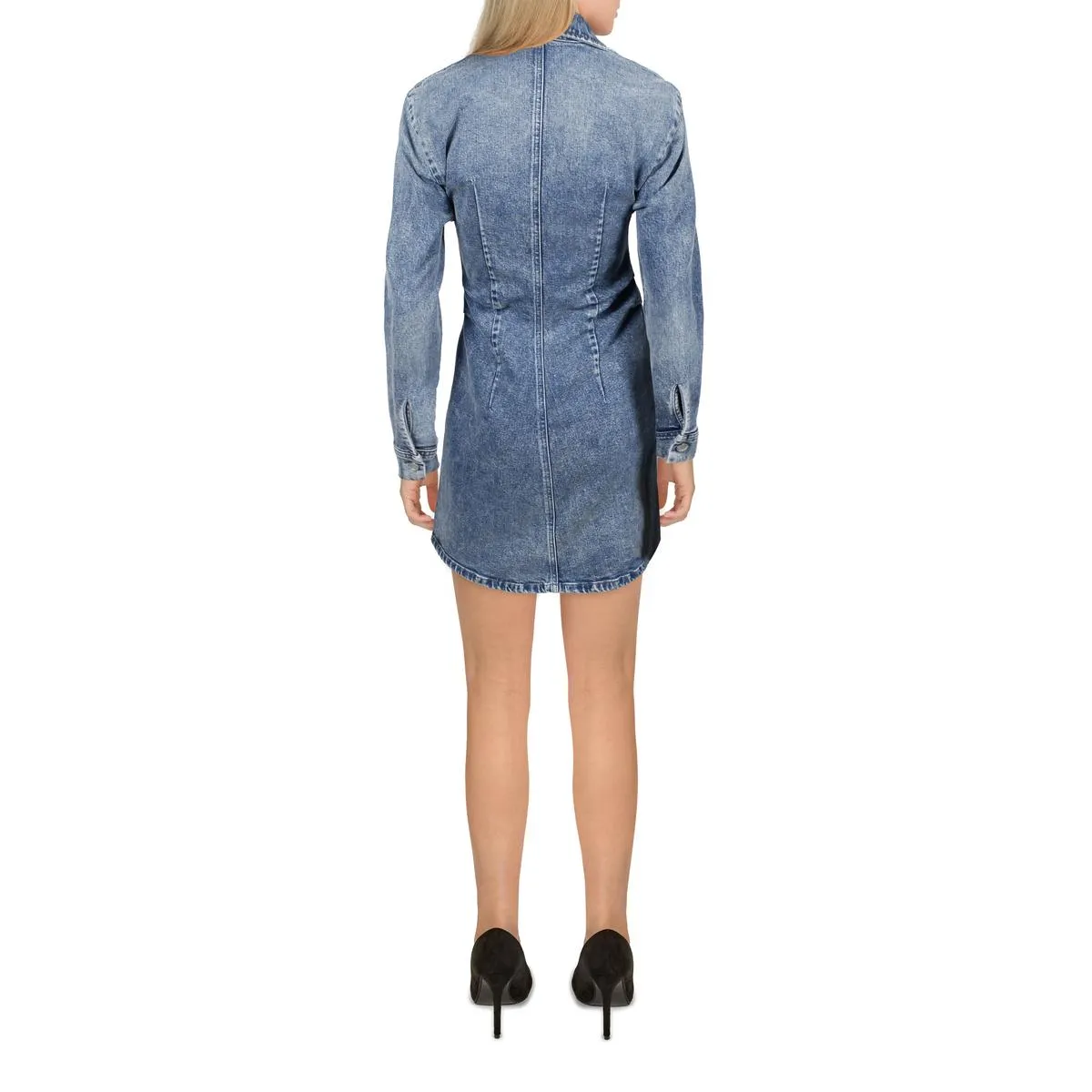Eliza Womens Distressed Long Sleeves Shirtdress