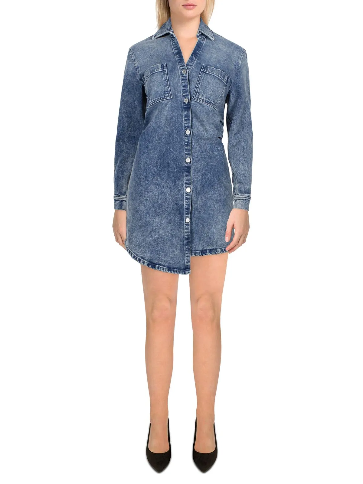 Eliza Womens Distressed Long Sleeves Shirtdress