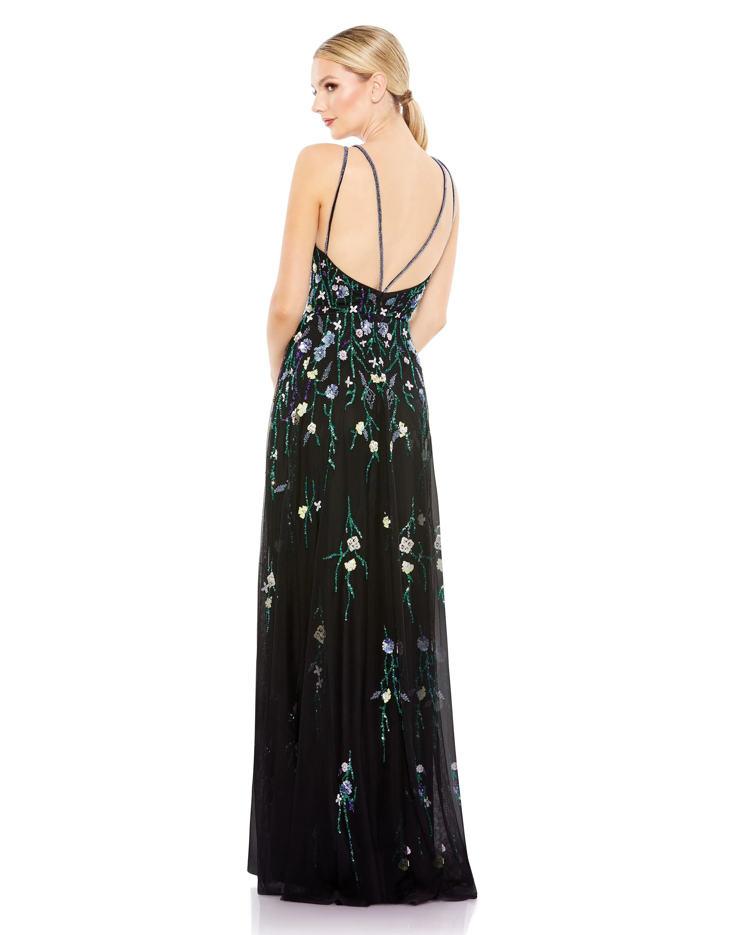 Embellished Spaghetti Strao V Neck A Line Gown