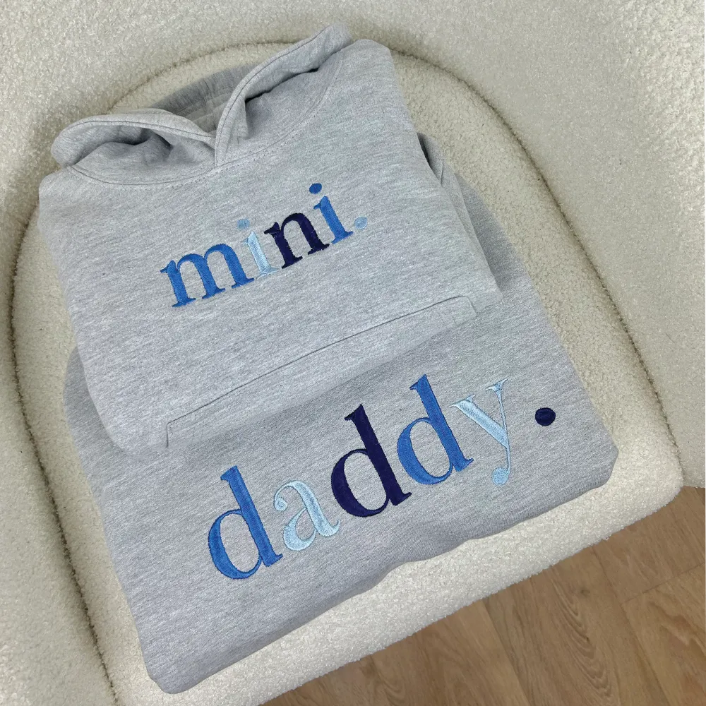 Embroidered Daddy & Mini Matching Grey Hoodies dad jeans best price