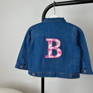 Embroidered Initial Floral Patch Kids Denim Jacket girls clothes cheap