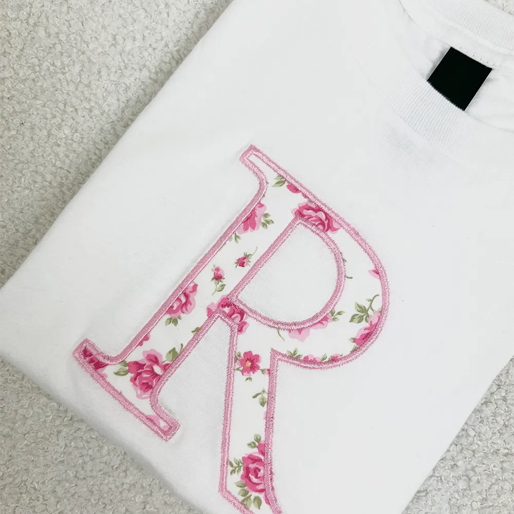 Embroidered Initial Floral Patch Kids T-shirts