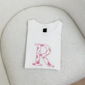 Embroidered Initial Floral Patch Kids T-shirts girls clothes cheap