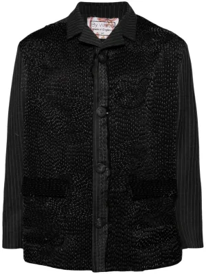Embroidered Pinstriped Shirt Jacket winter jackets clearance