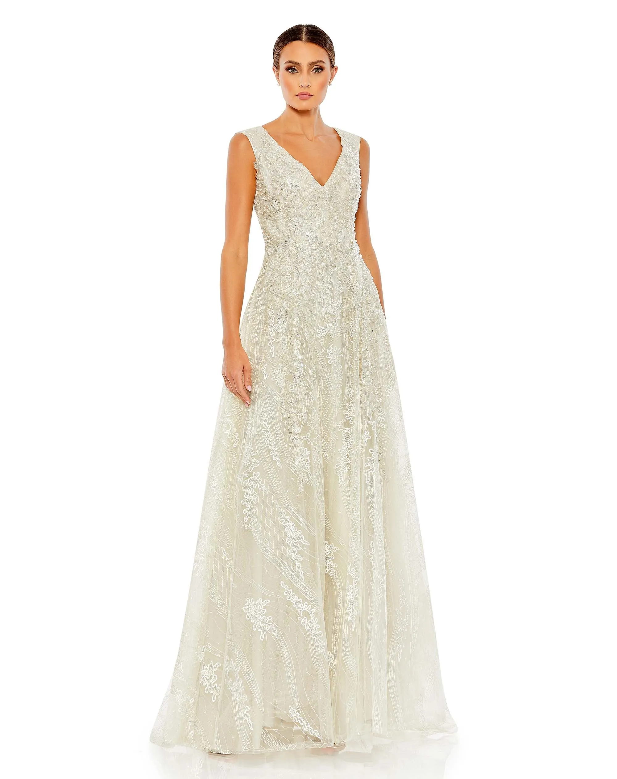 Embroidered Sleeveless A Line Gown