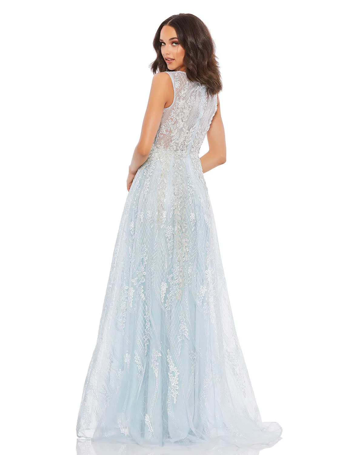 Embroidered Sleeveless A Line Gown