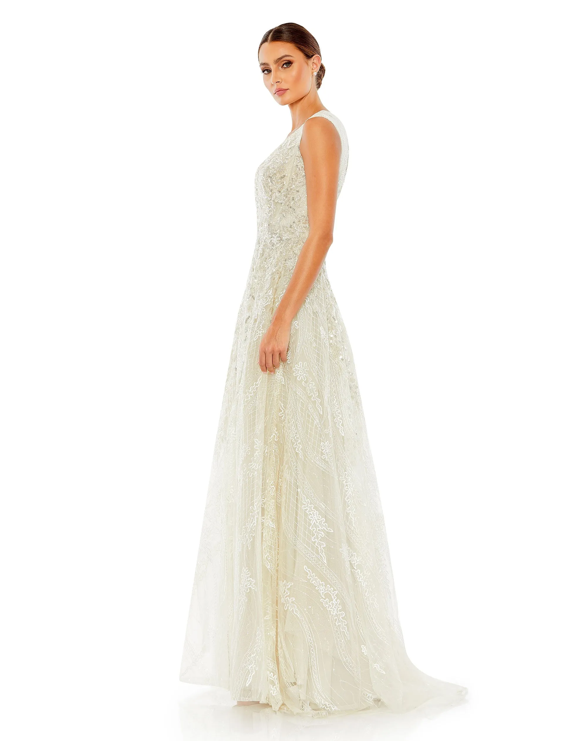 Embroidered Sleeveless A Line Gown