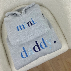 Embroidered Daddy & Mini Matching Grey Hoodies mens dad clothes online