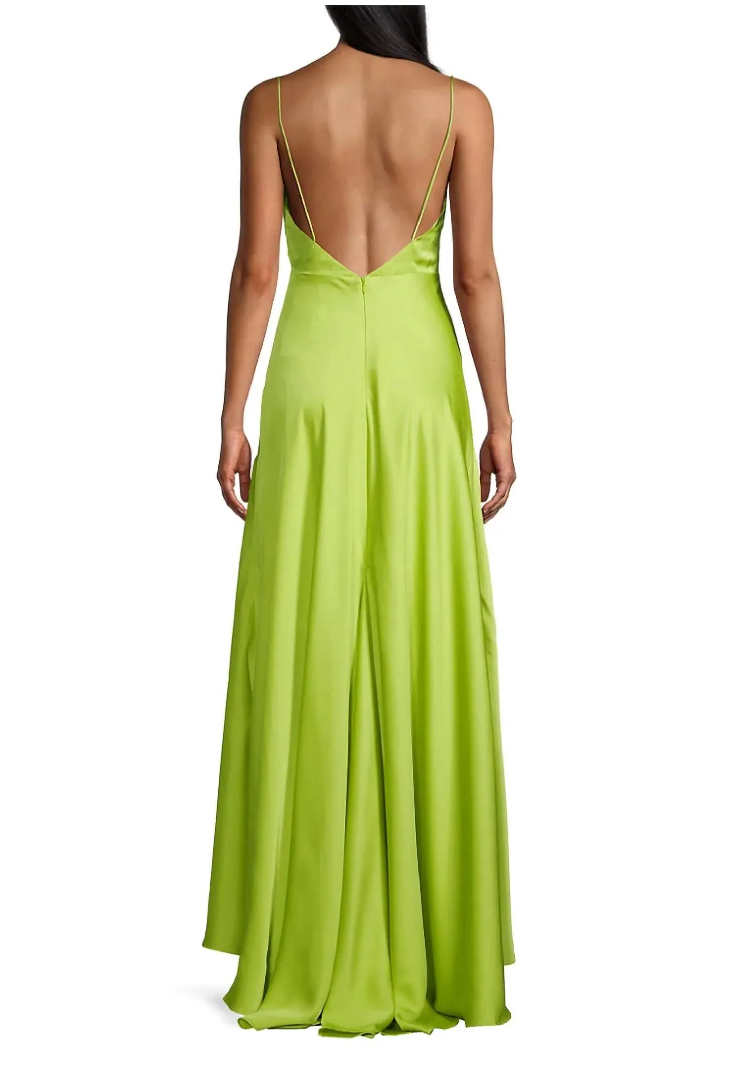 Emerie Satin Strappy Gown In Charmeuse Green
