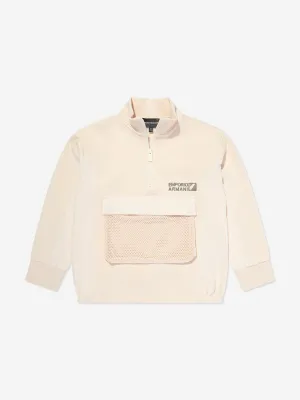 Emporio Armani Jungen Pullover mit halbem Reißverschluss und Tasche in Beige