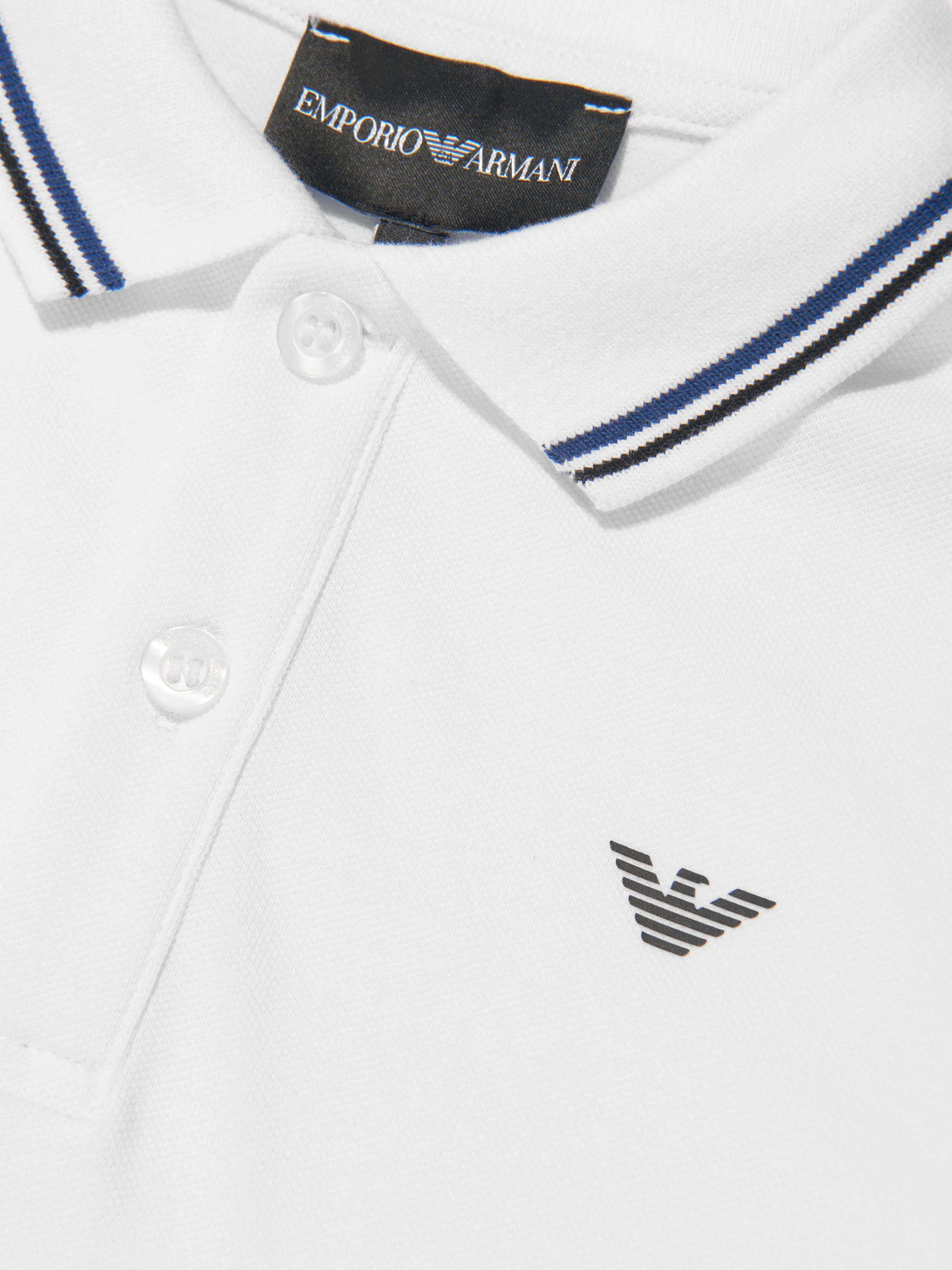 Emporio Armani Jungen Langarm-Polohemd in Weiß