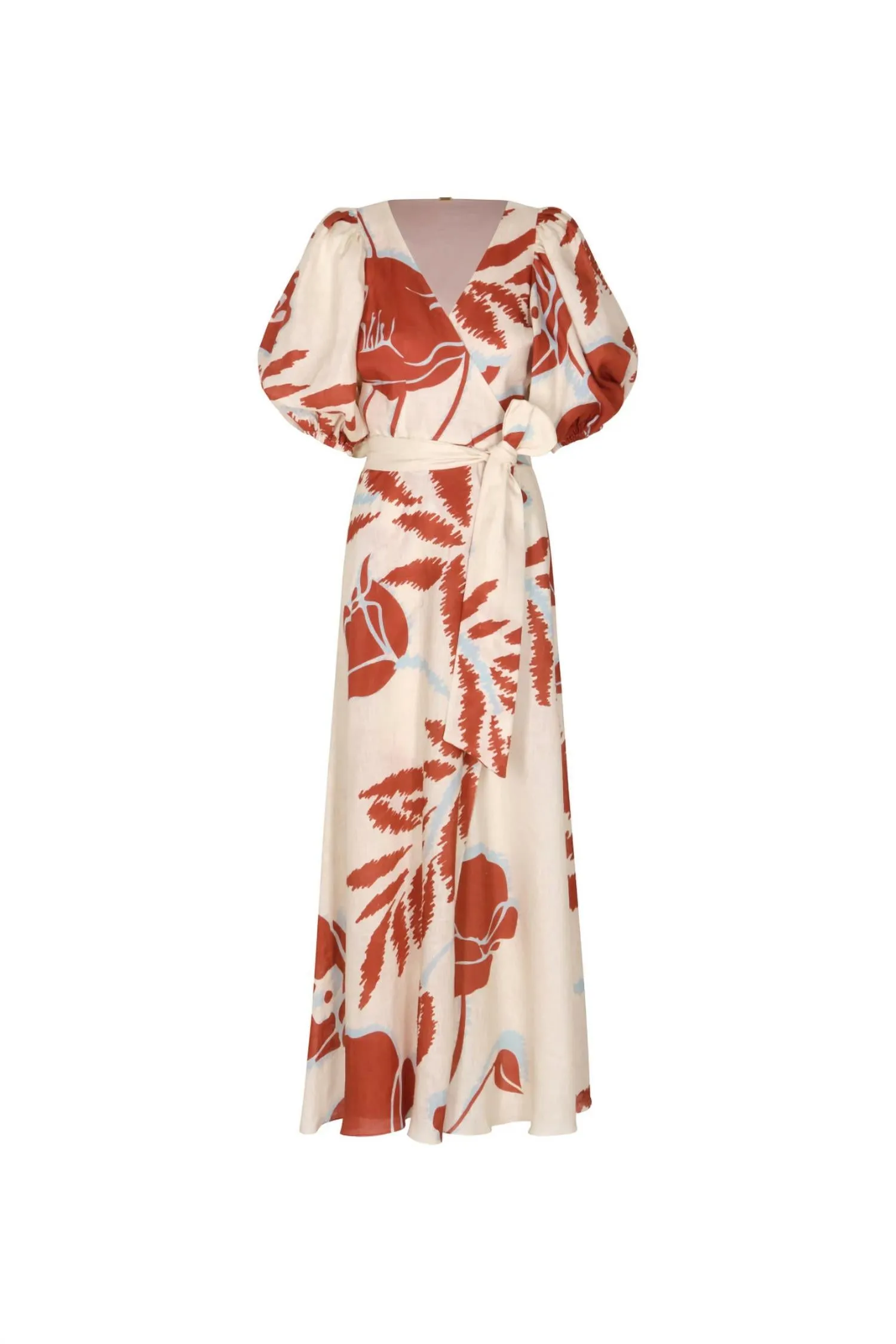 Emrita Midi Dress In Ecru Orange Gladiolos