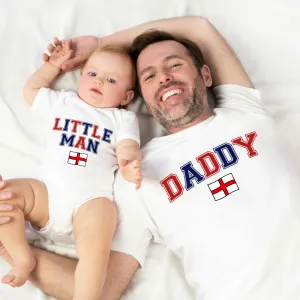 England Daddy & Little Man Matching White T-Shirt/Baby Vest fathers day sale outfits