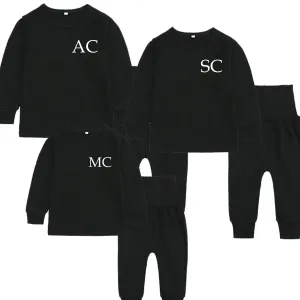 Family Matching Initial London Lounge Sets Black nursing tops best deals