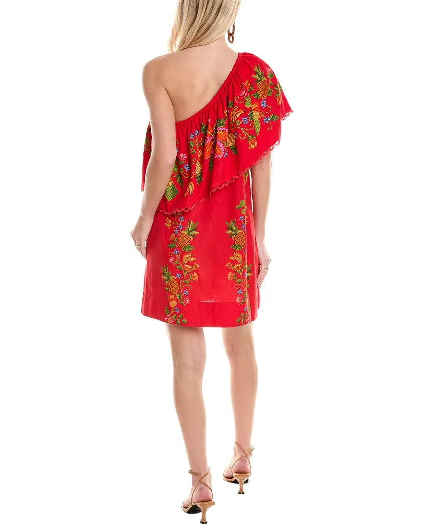 FARM Rio One-Shoulder Linen-Blend Mini Dress