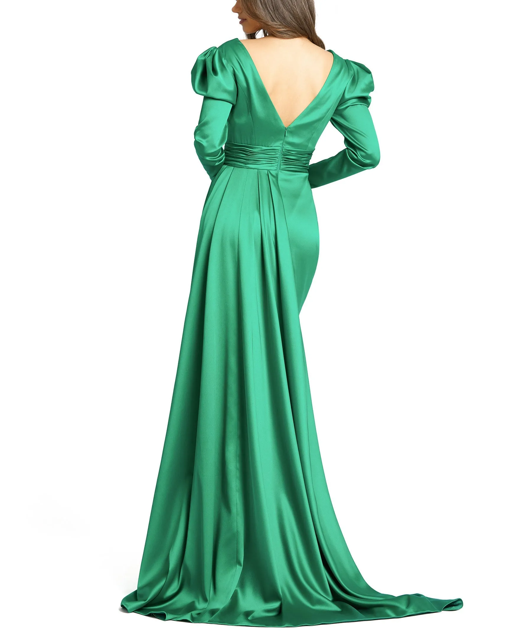 Faux Wrap Long Sleeve A Line Gown