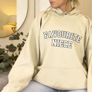 Favourite Niece Varsity Hoodie mum jeans promo