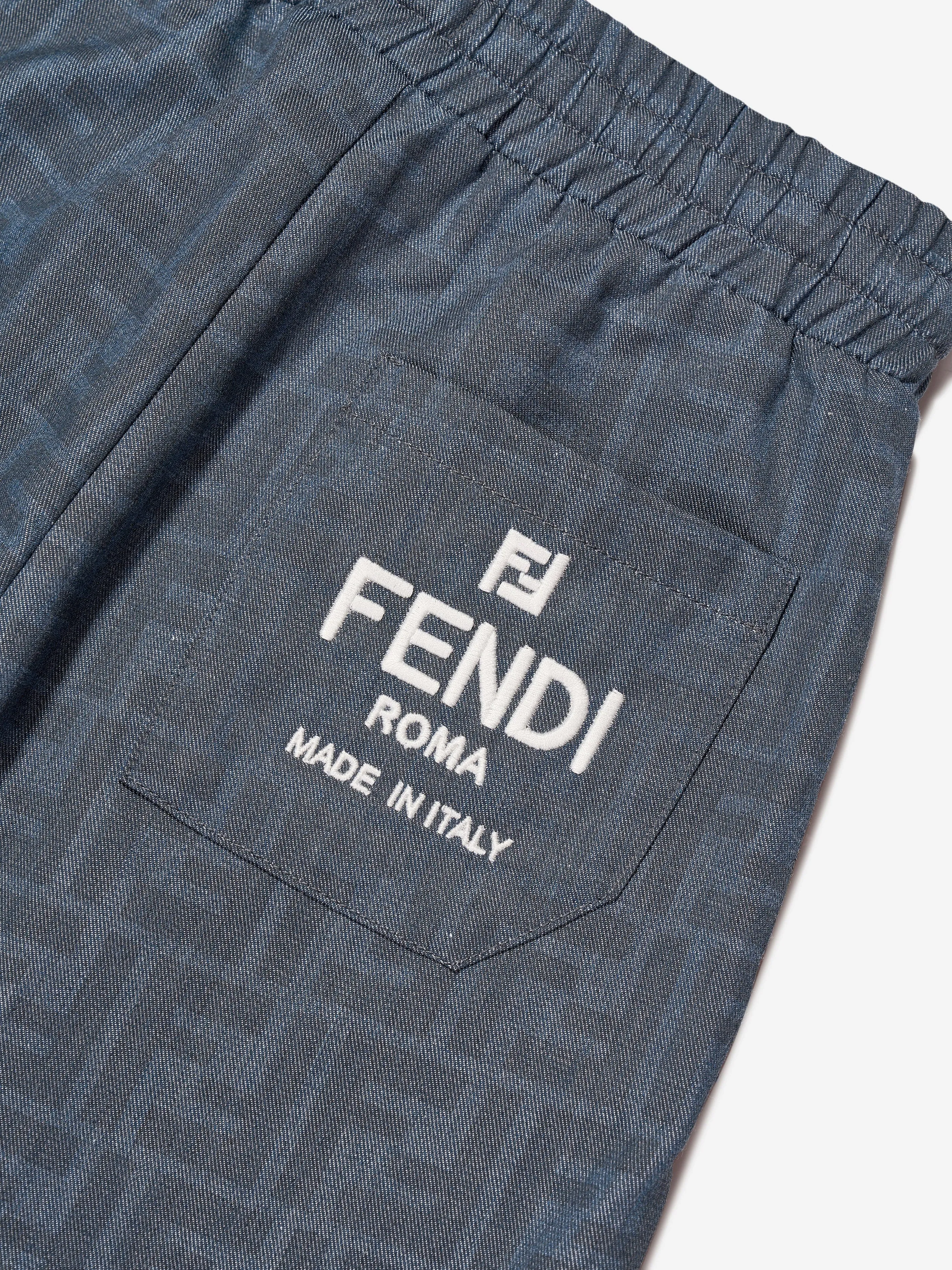 Fendi Boys Chambray FF Logo Joggerhose in Blau