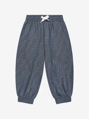 Fendi Boys Chambray FF Logo Joggerhose in Blau