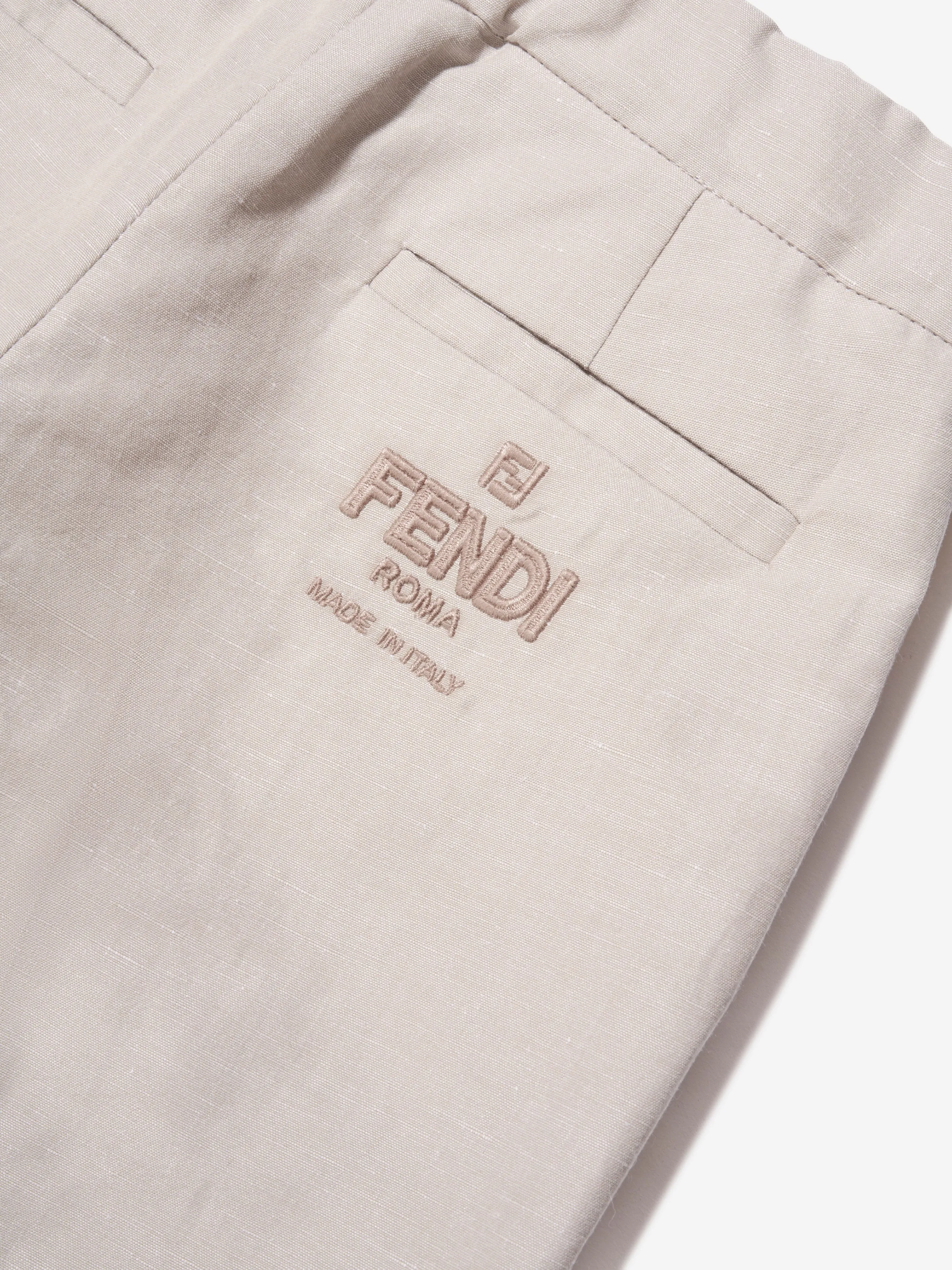 Fendi Boys Baumwoll- und Leinenhose in Beige