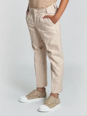 Fendi Boys FF Jacquard Hose in Beige