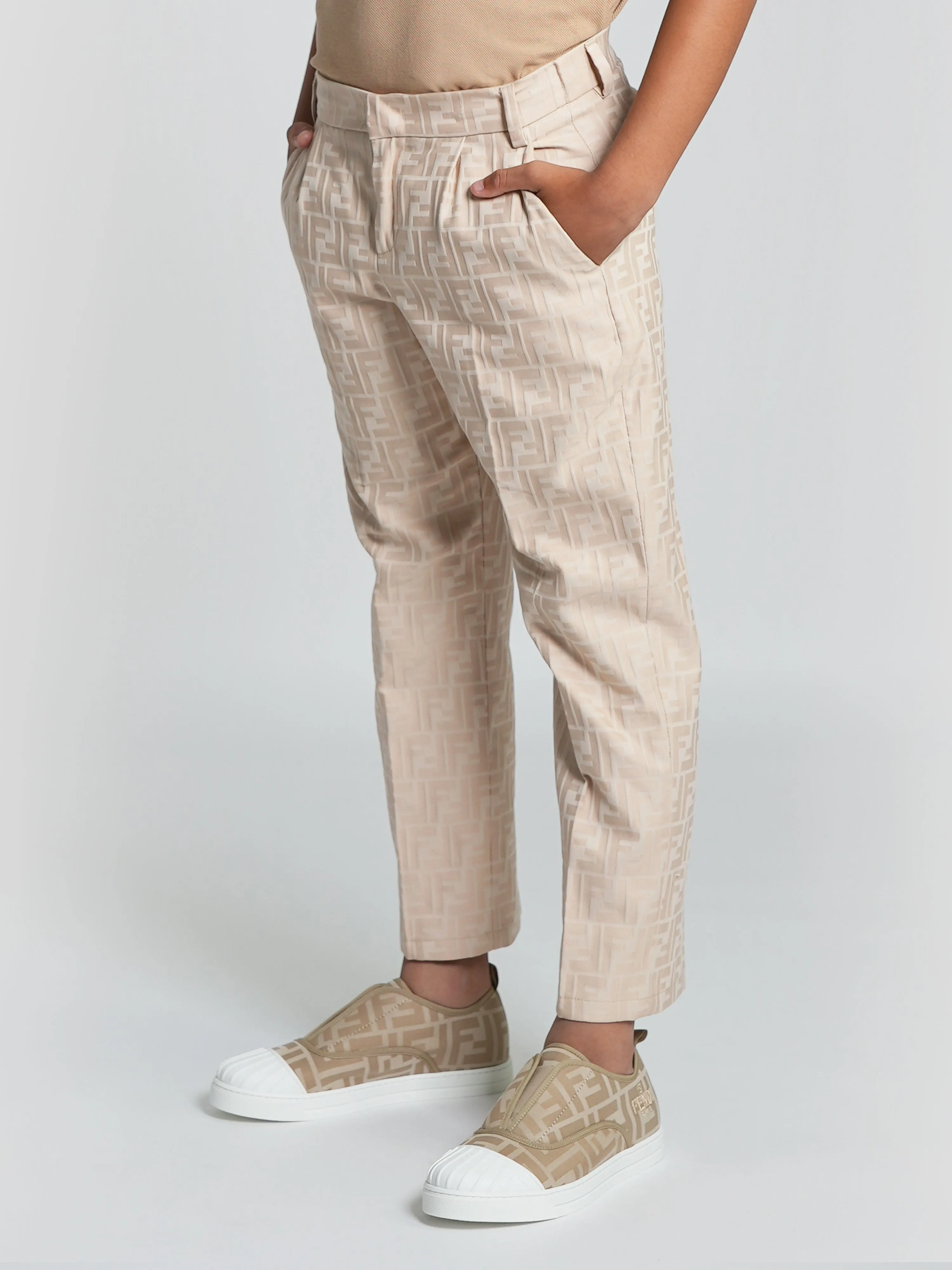 Fendi Boys FF Jacquard Hose in Beige