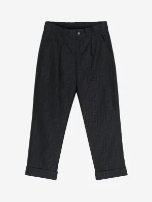 Fendi Boys FF Jacquard Hose in Marineblau