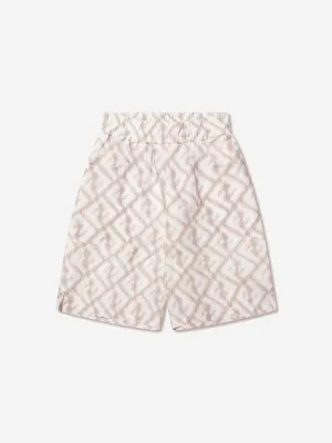 Fendi Boys FF Logo Leinen Shorts in Elfenbein