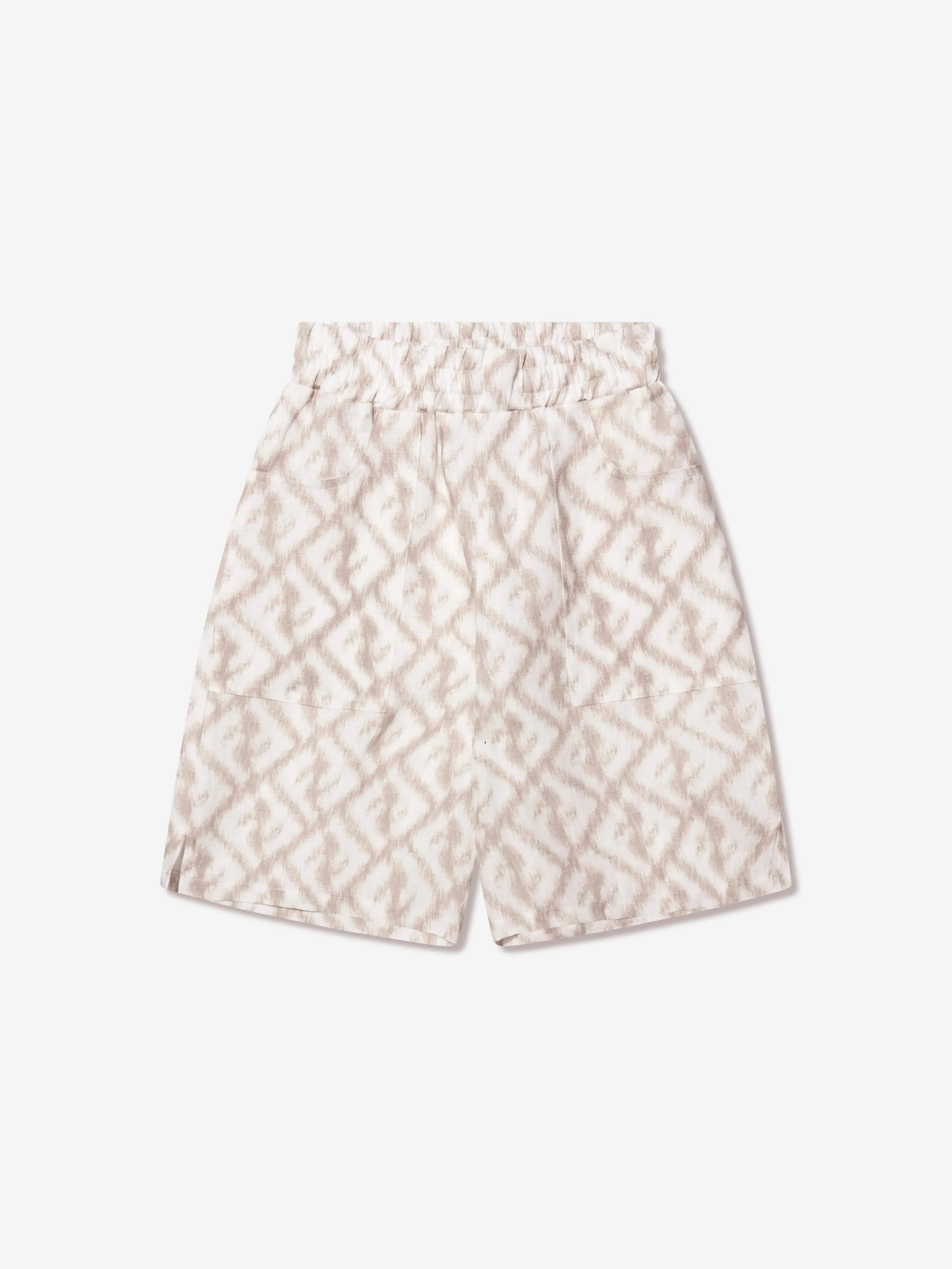 Fendi Boys FF Logo Leinen Shorts in Elfenbein
