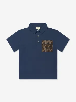 Fendi Boys FF Logo Polohemd in Marineblau