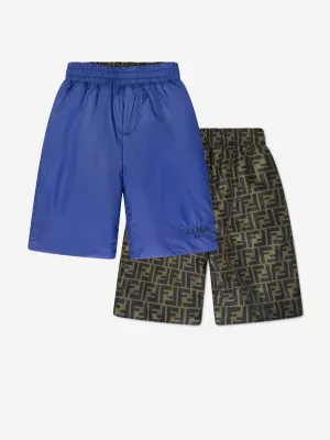 Fendi Boys Umkehrbare Bermuda-Shorts in Marineblau